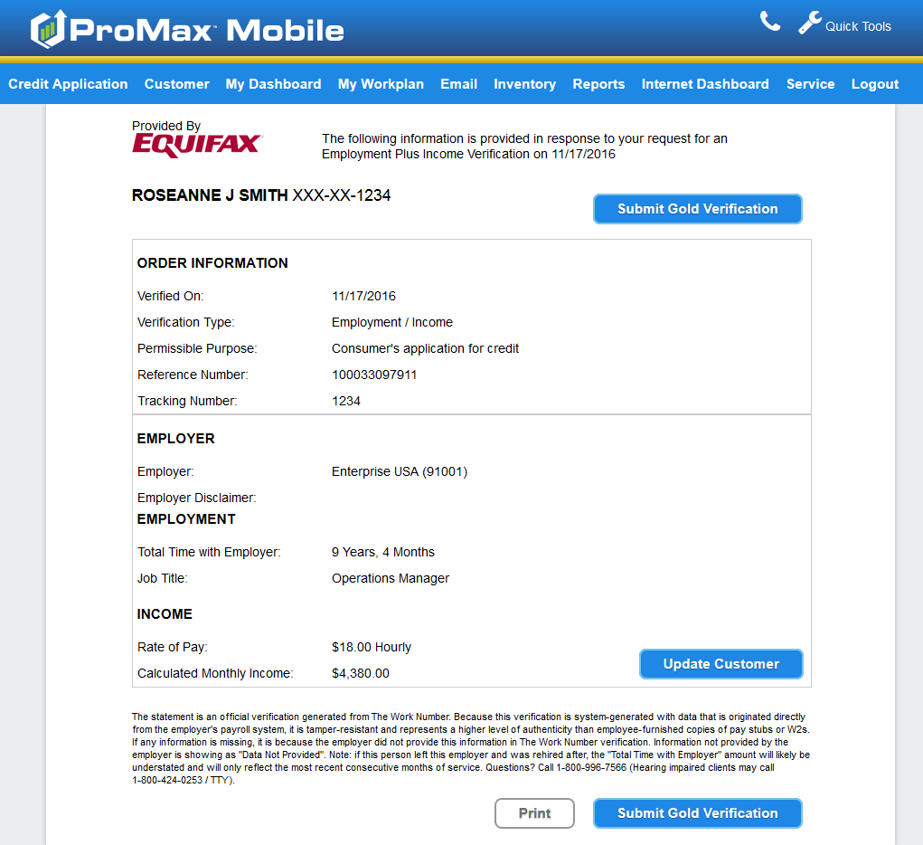 example of Employment and Income verificaiton