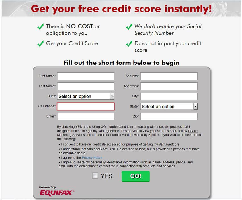 Instant Score powered by Equifax